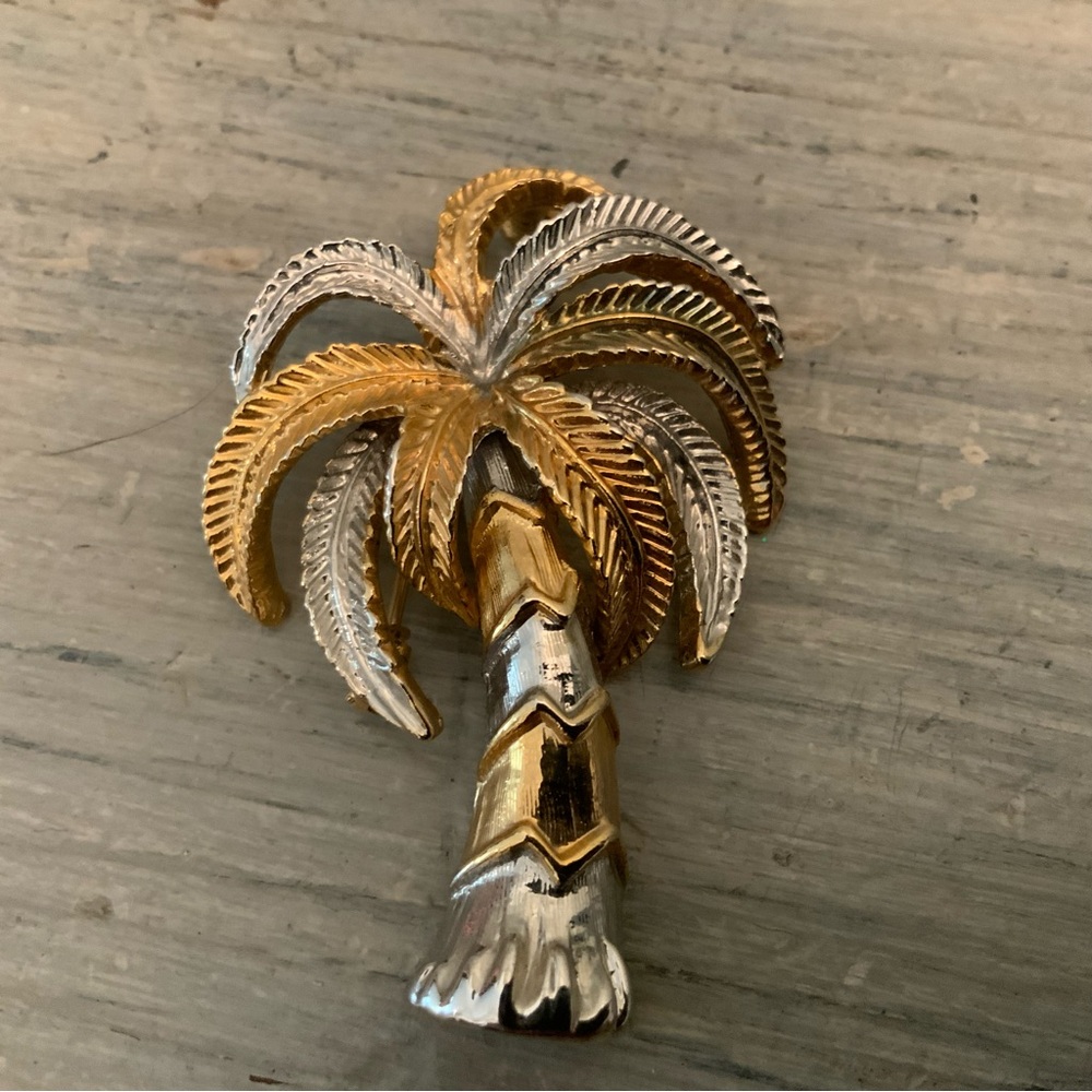 Gold & Silver Tone Palm Tree Brooch Pin Like‎ New